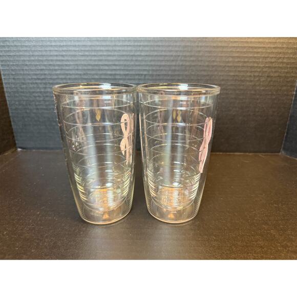 Tervis Pink Breast Cancer Awareness Ribbon Lot of 2 Tumblers 16 oz Insulated - Picture 2 of 9